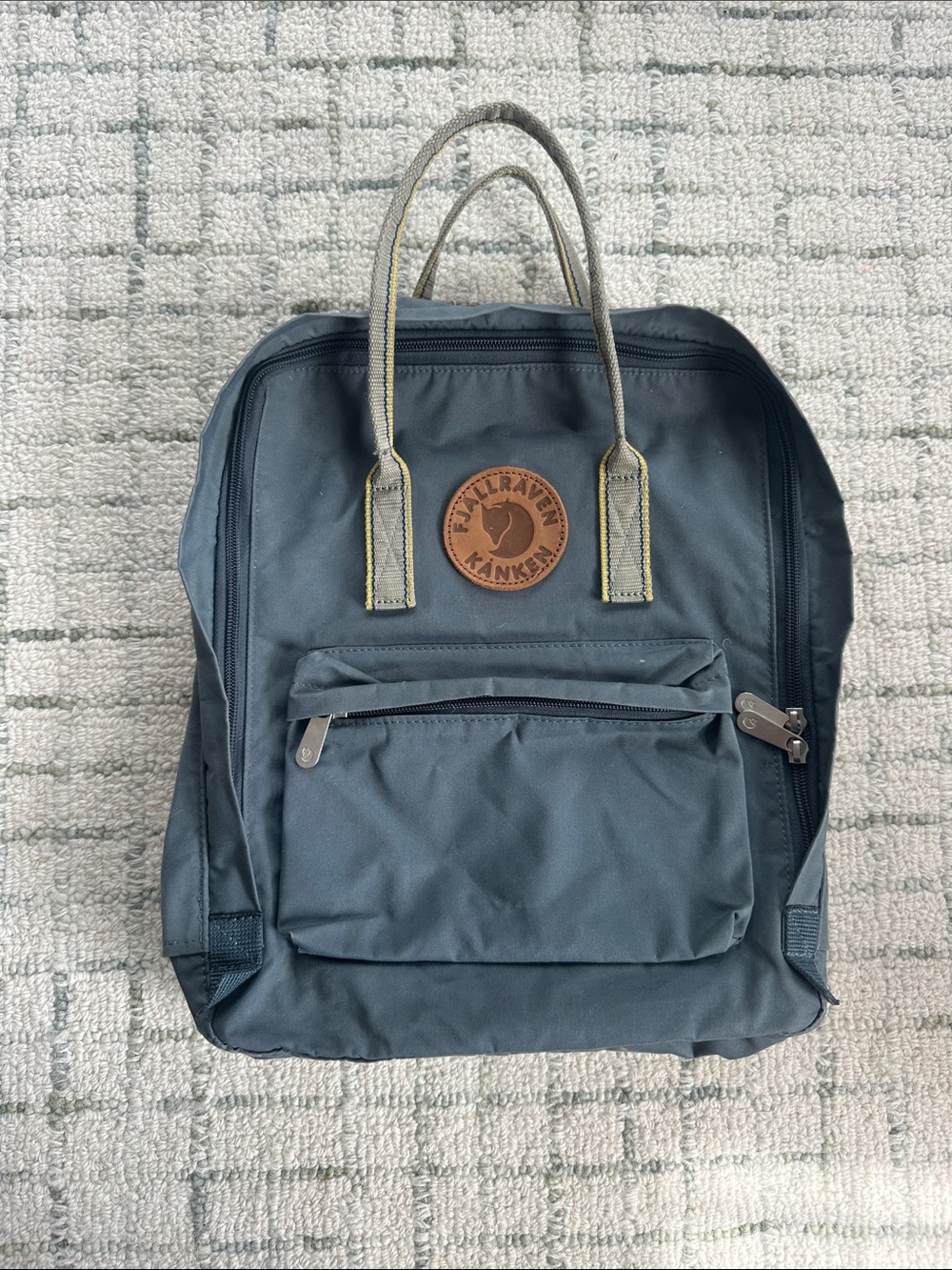 Fjallraven Kanken Backpack in Dark Blue with Tan Accents - Medium Size